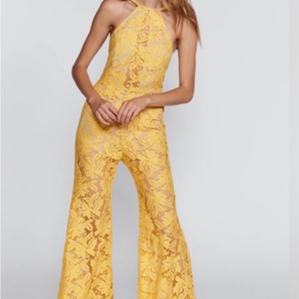 2 Piece Lace Yellow Jumpsuit and Scarf pants set Boho